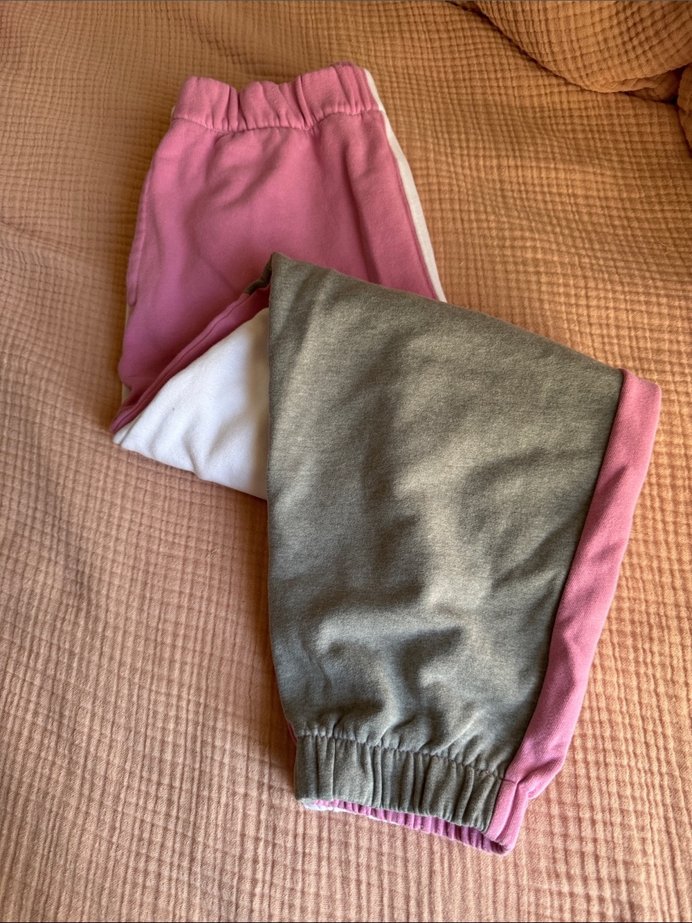 Hollister Pink and Olive Colorblock Joggers